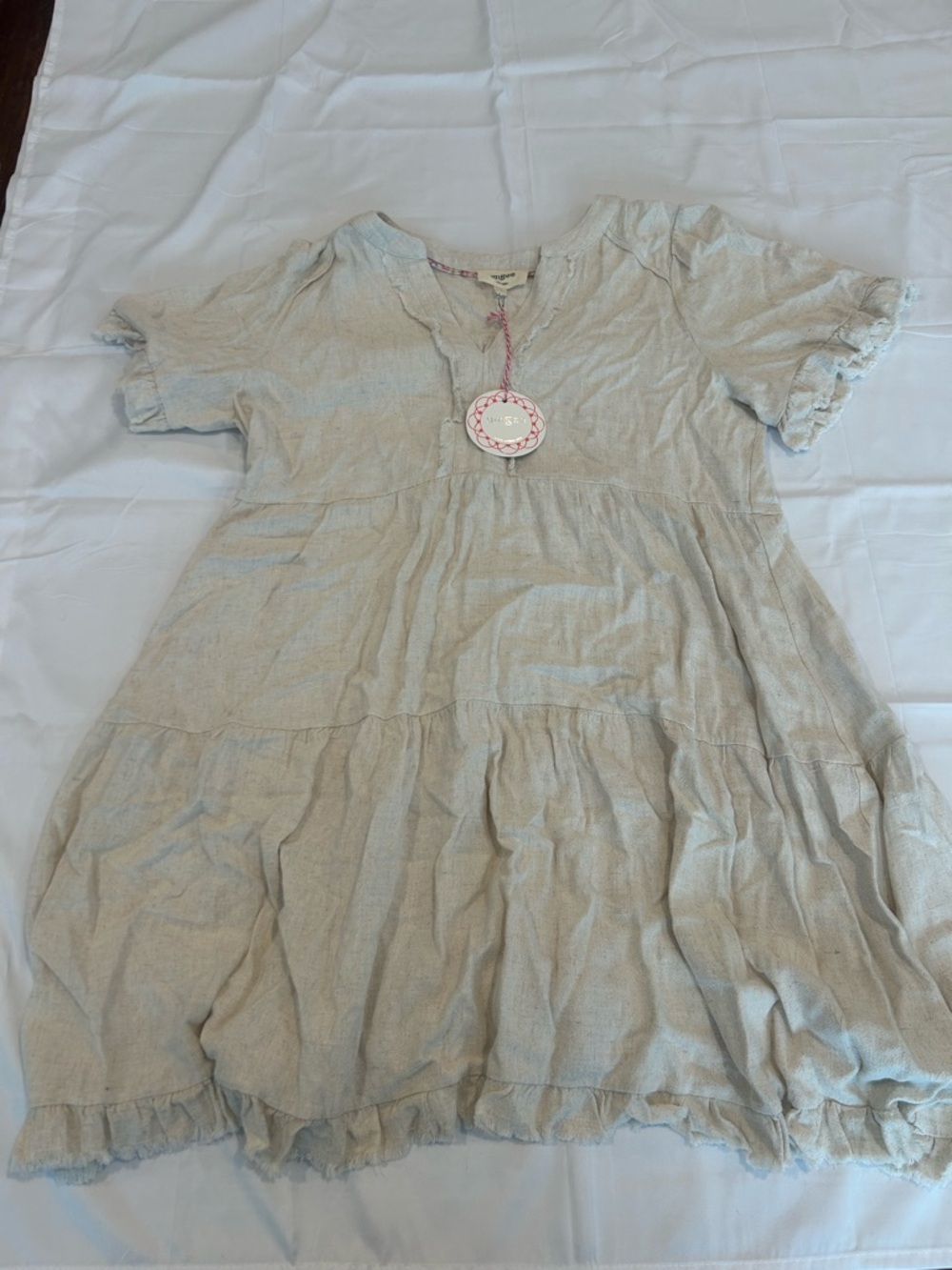Umgee Cream Tiered Ruffle Short Sleeve Mini Dress